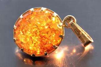 Vintage rose 14k 585 gold amber pendant vpab001